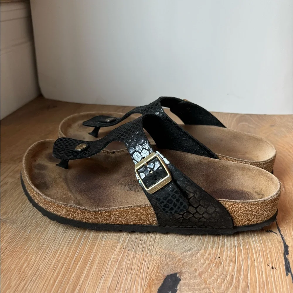 Birkenstock Gizeh Birko-Flor Metallic Stones Black sz42 US11 price firm!…